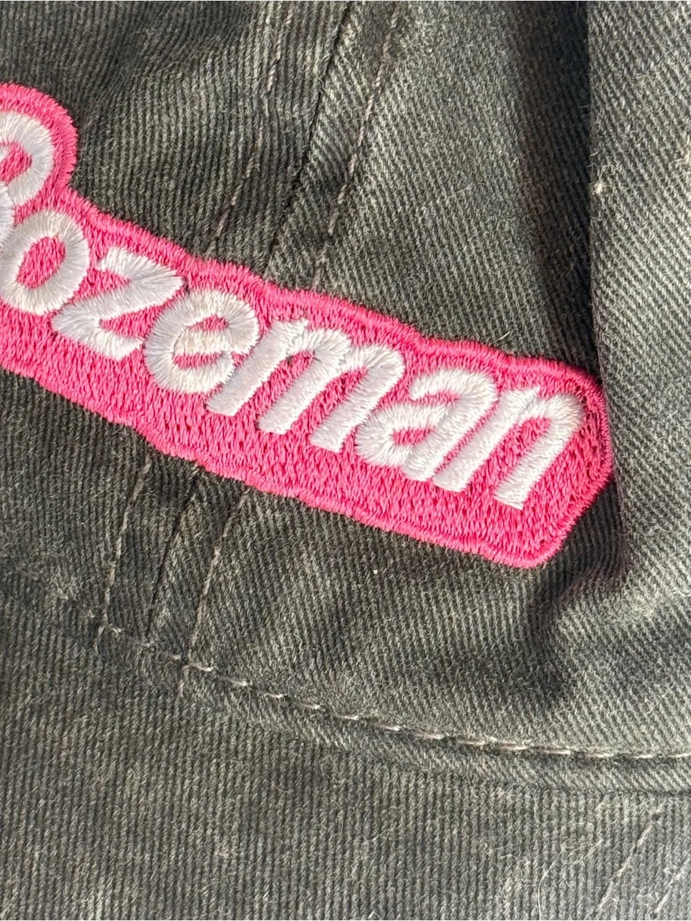 Bozeman Montana Barbie style Embroidered Baseball Cap in washed black cotton